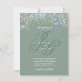 Holografische goudmunt glitter initialen bruiloft kaart (Voorkant)