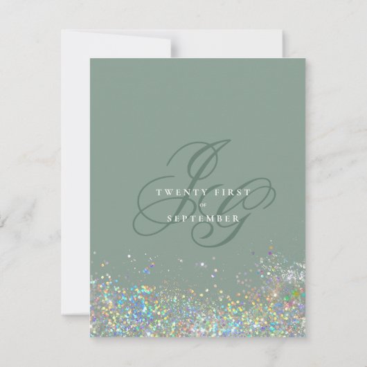 Holografische goudmunt glitter initialen bruiloft kaart (Achterkant)