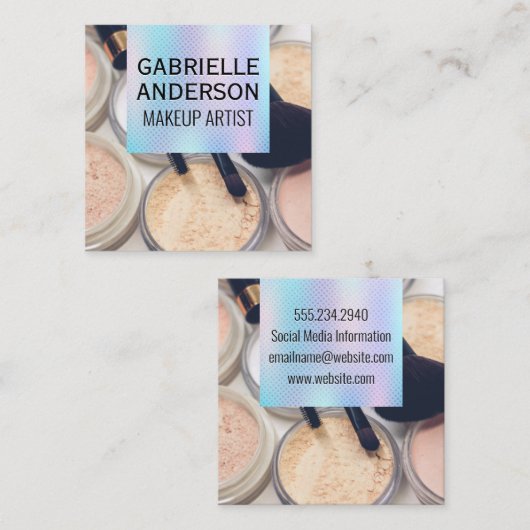 Holografische Gradient | Make-uppalet en -kwasten Vierkante Visitekaartje (Voorkant / Achterkant)