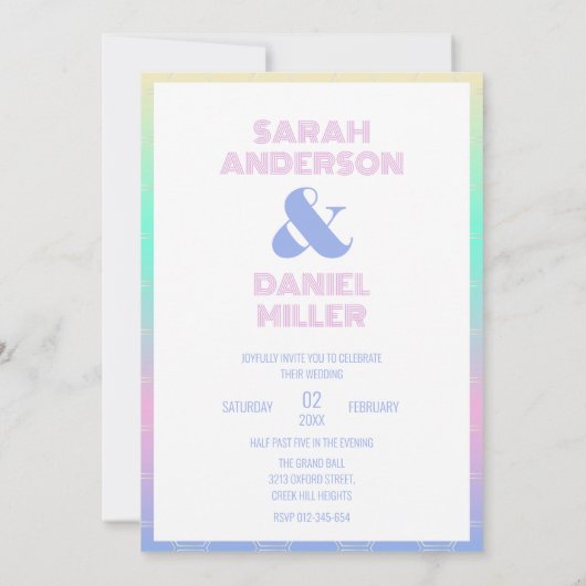 Holografische Gradiënt Modern Monogram Bruiloft Kaart (Achterkant)