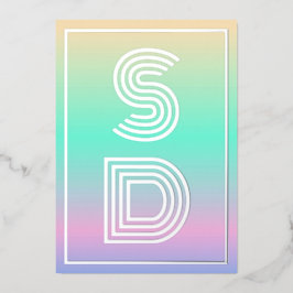 Holografische Gradiënt Monogram Zilveren Folie Bru Uitnodiging