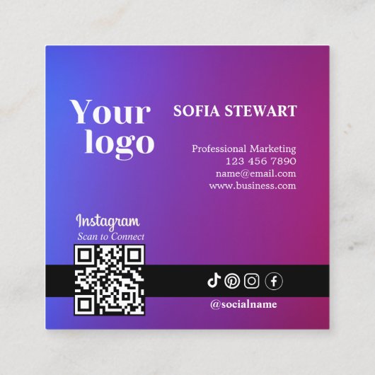 Holografische Gradiënt Social Media Iconen Instagr Vierkante Visitekaartje (Achterkant)