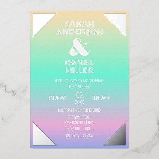 Holografische Gradiënt Zilveren Folie Lijst Bruilo Folie Uitnodiging (Voorkant)