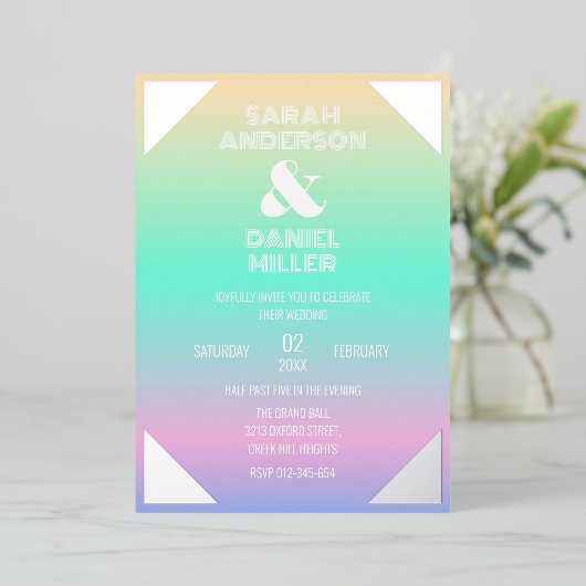 Holografische Gradiënt Zilveren Folie Lijst Bruilo Folie Uitnodiging (Staand Voorkant)