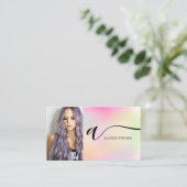 Holografische haarmake-up foto initiaal qr code visitekaartje (Staand voorkant)