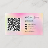 Holografische haarmake-up foto initiaal qr code visitekaartje (Achterkant)