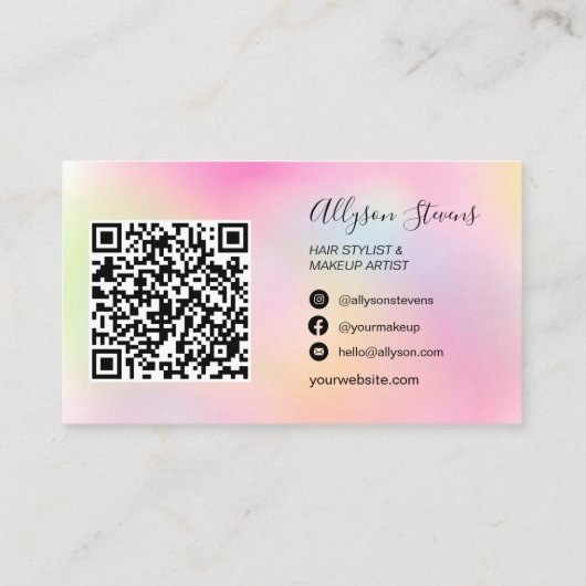 Holografische haarmake-up foto initiaal qr code visitekaartje (Achterkant)