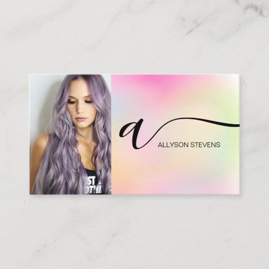 Holografische haarmake-up foto initiaal qr code visitekaartje (Voorkant)