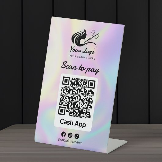 Holografische Haarsalon Logo Cashapp Scan om te Be Reclamebord Met Voetstuk