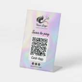 Holografische Haarsalon Logo Cashapp Scan om te Be Reclamebord Met Voetstuk (Voorkant)