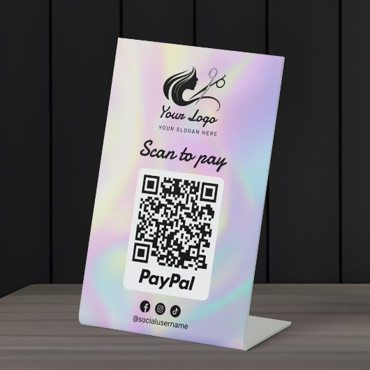 Holografische Haarsalon Logo Paypal Scan te betale Reclamebord Met Voetstuk