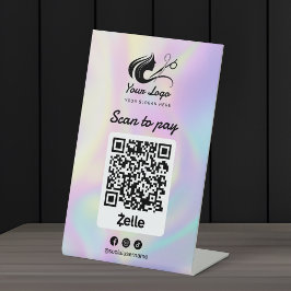 Holografische Haarsalon Logo Zelle Scan om te Beta Reclamebord Met Voetstuk