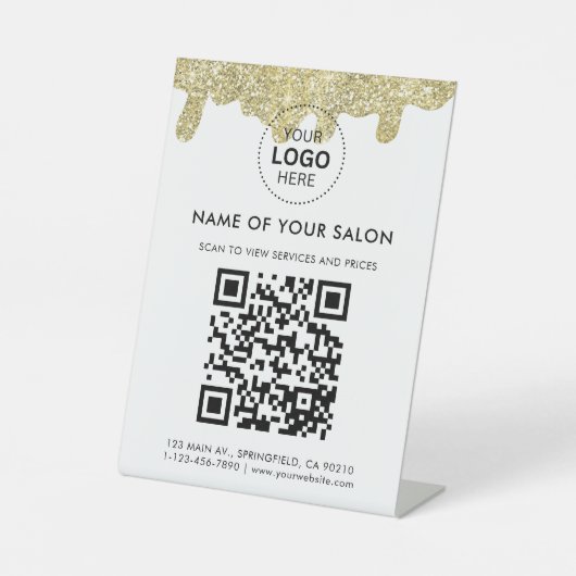 Holografische handtekening Modern Glam Gold Glitte Reclamebord Met Voetstuk (Voorkant)