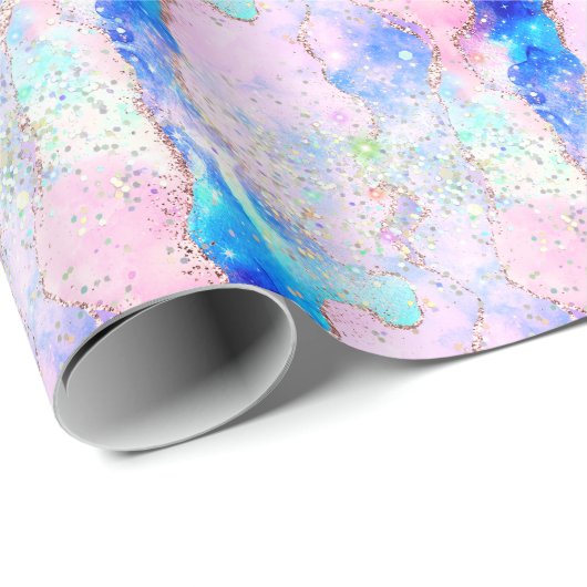 Holografische Iridescent Agate Pastel Moderne Marm Cadeaupapier (Rol Hoek)