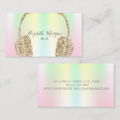 Holografische Iridescent Gold Glitter Headphone DJ Visitekaartje (Voorkant / Achterkant)