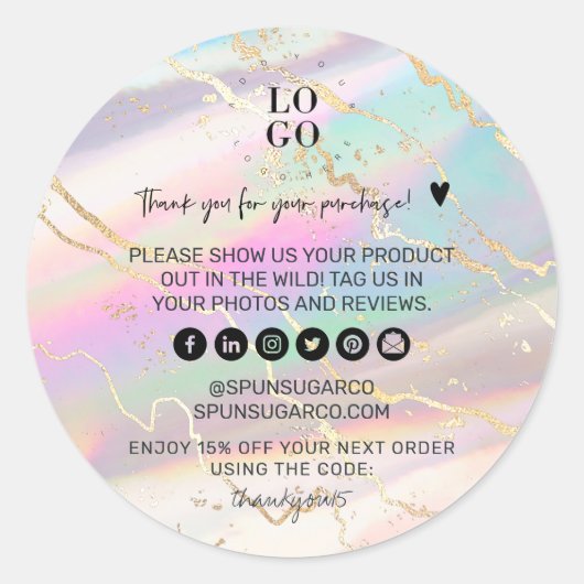 Holografische Iridescent Opal Gem Business Harteli Ronde Sticker (Voorkant)