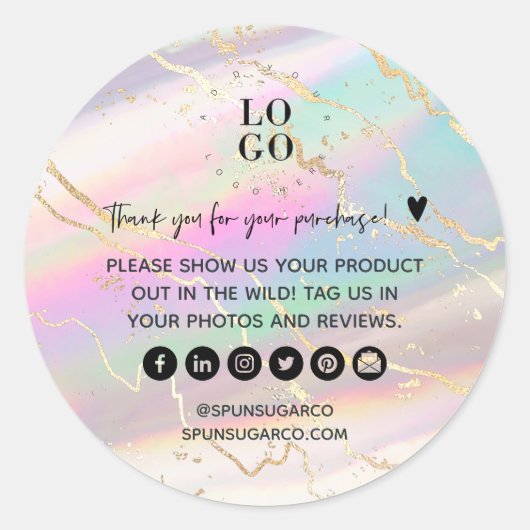 Holografische Iridescent Opal Gem Business Harteli Ronde Sticker (Voorkant)