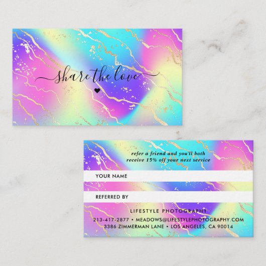 Holografische Iridescent Opal Gemstone Reference K Aanbevelingskaartje (Voorkant / Achterkant)