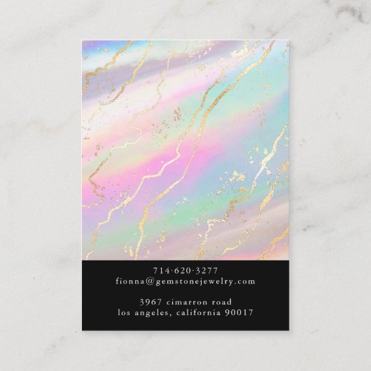 Holografische Iridescent Opal Ketting Display Kaar Visitekaartje (Achterkant)