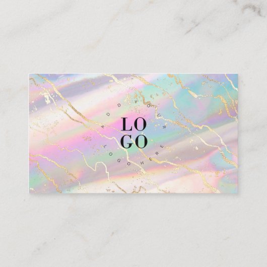 Holografische Iridescent Opal Marmer Dank u Visitekaartje (Achterkant)