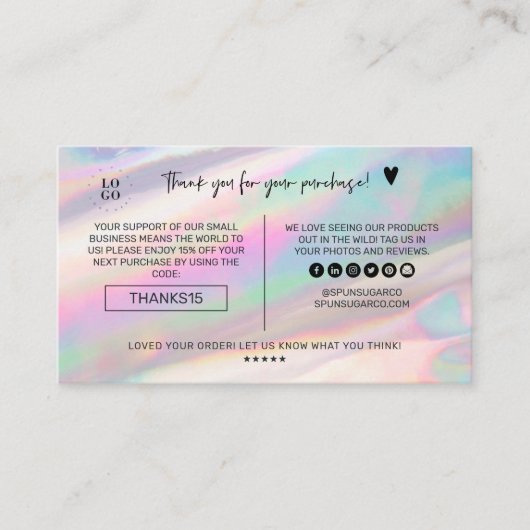 Holografische Iridescent Opal Marmer Dank u Visitekaartje (Voorkant)