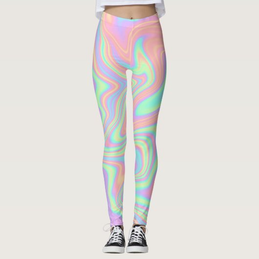 Holografische Iridescent Trippy Multicolor Fluid Leggings (Voorkant)