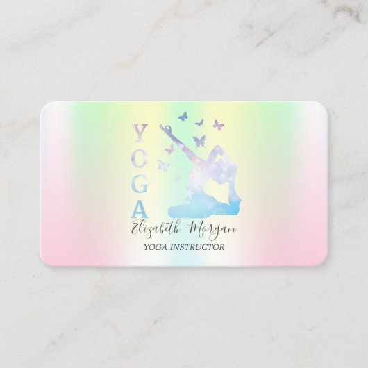 Holografische Iridescent Women Yoga Instructor Visitekaartje (Voorkant)