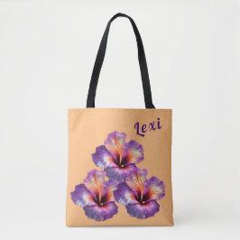 Holografische iriserende hibiscusbloemen tote bag