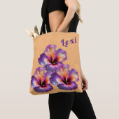 Holografische iriserende hibiscusbloemen tote bag (Dichtbij)