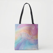 Holografische iriserende regenboog eenhoorn gepers tote bag (Voorkant)