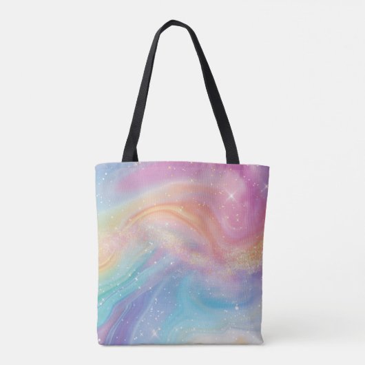 Holografische iriserende regenboog eenhoorn gepers tote bag (Achterkant)