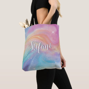 Holografische iriserende regenboog eenhoorn gepers tote bag