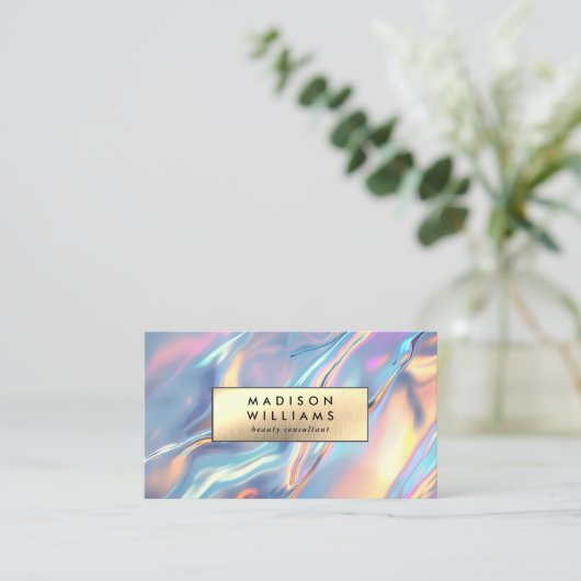 Holografische iriserende Shimmer Modern Visitekaartje (Staand voorkant)