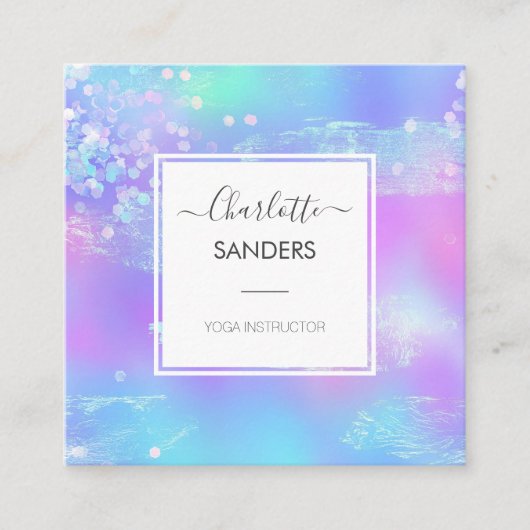 Holografische iriserende sprankelende glitter vierkante visitekaartje (Voorkant)