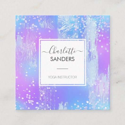 Holografische iriserende zilveren folie vierkante visitekaartje (Voorkant)