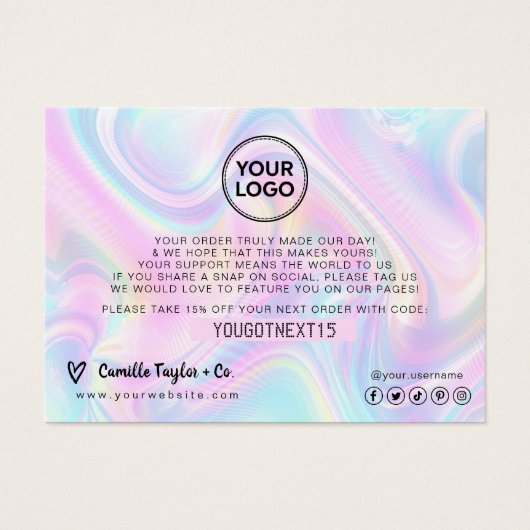 Holografische klant bedankt - voeg uw Logo toe Visitekaartje (Voorkant)