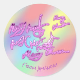 Holografische kleurentherapie Merry Christas uit n Ronde Sticker