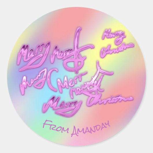 Holografische kleurentherapie Merry Christas uit n Ronde Sticker (Voorkant)