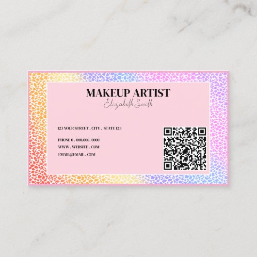 Holografische kleurrijke Neon QR Code Make-up Arti Visitekaartje (Achterkant)