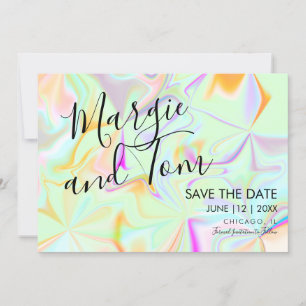 Holografische Kleurrijke Typografie Save the Date Kaart