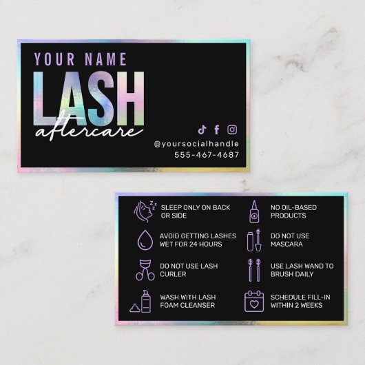 Holografische Lash Aftercare Card Visitekaartje (Voorkant / Achterkant)