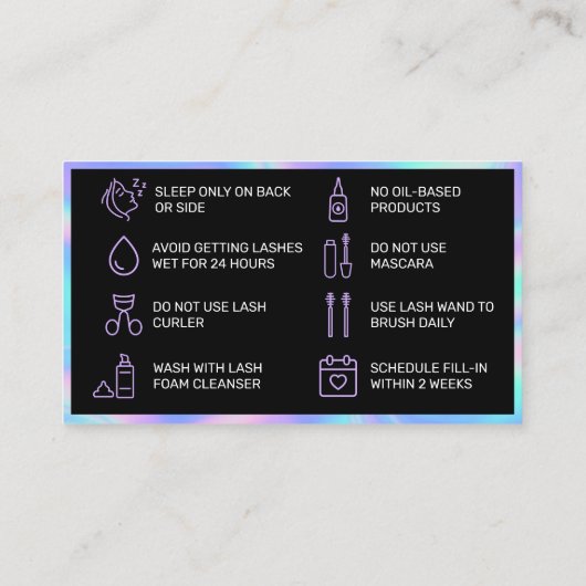 Holografische Lash Aftercare Card Visitekaartje (Achterkant)
