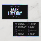 Holografische Lash Lift en Tint Aftercare Kaart Visitekaartje (Voorkant / Achterkant)