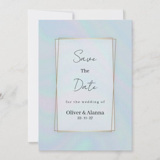Holografische lavendel blauw marmer Save The Date Kaart (Voorkant)
