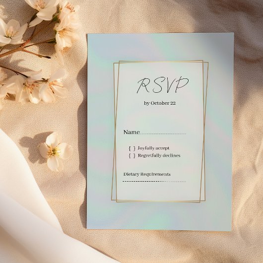 Holografische lavendel pastel blauw marmer RSVP Kaart