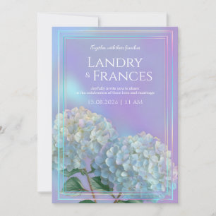 Holografische Lineaire Lavendel Hydrangea Bruiloft Kaart