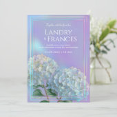 Holografische Lineaire Lavendel Hydrangea Bruiloft Kaart (Staand voorkant)