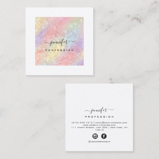 Holografische make-up artiest witte sociale media vierkante visitekaartje (Voorkant / Achterkant)