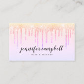 Holografische make-up haar pastel roze glitter dru visitekaartje (Voorkant)