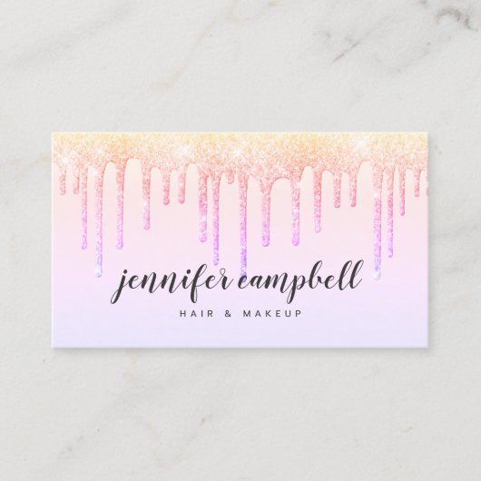 Holografische make-up haar pastel roze glitter dru visitekaartje (Voorkant)